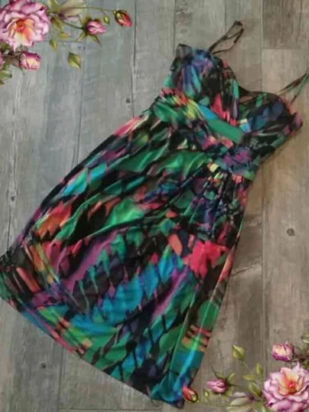 Vibrant Multicolor Mini Dress with Strappy Neckline